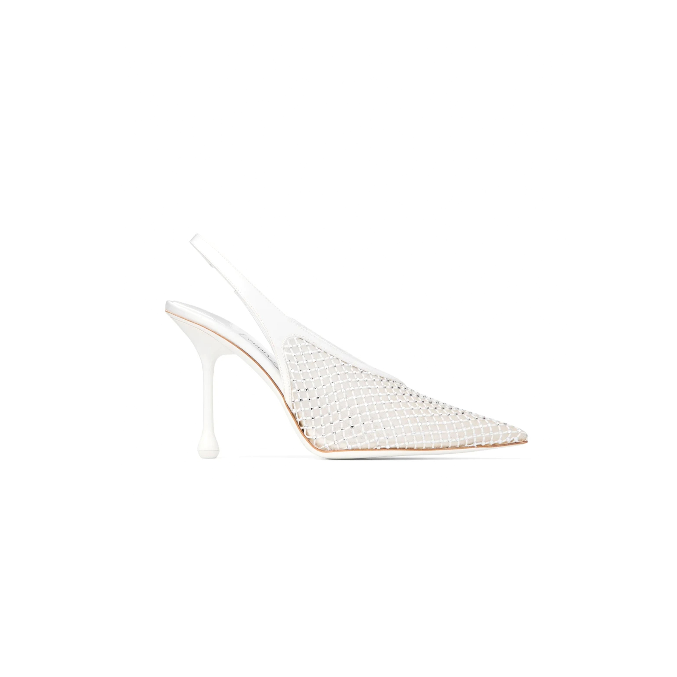 JIMMY CHOO ISA 95 WHITE CRYSTAL MESH SATIN PUMPS ISA95QHS JIMMY CHOO ISA 95 WHITE CRYSTAL MESH SATIN PUMPS ISA95QHS